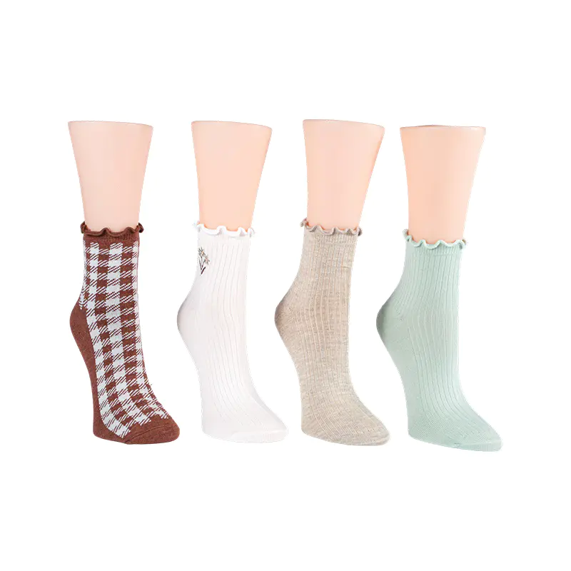 Sườn Thêu Hoa/ Ginghamlettuce Welt Vòng Chân 4ppk Tất