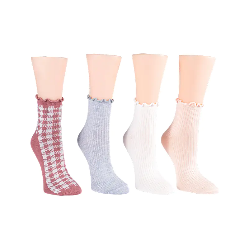 Sườn Thêu Hoa/ Ginghamlettuce Welt Vòng Chân 4ppk Tất